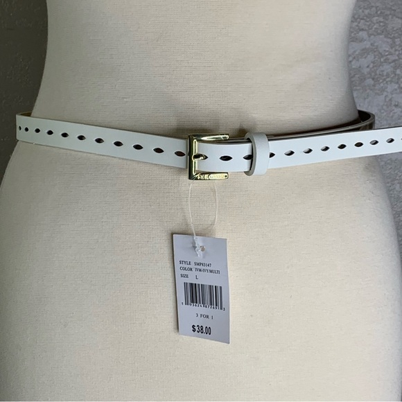 Steve Madden 1” Wide White Leather Belt with Gold Bucket Size Large 34”-38” New - Picture 5 of 11